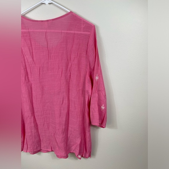 Krazy Kat Pink White Embroidered Lightweight Tunic Blouse Colorful Floral sz XL - Picture 13 of 15